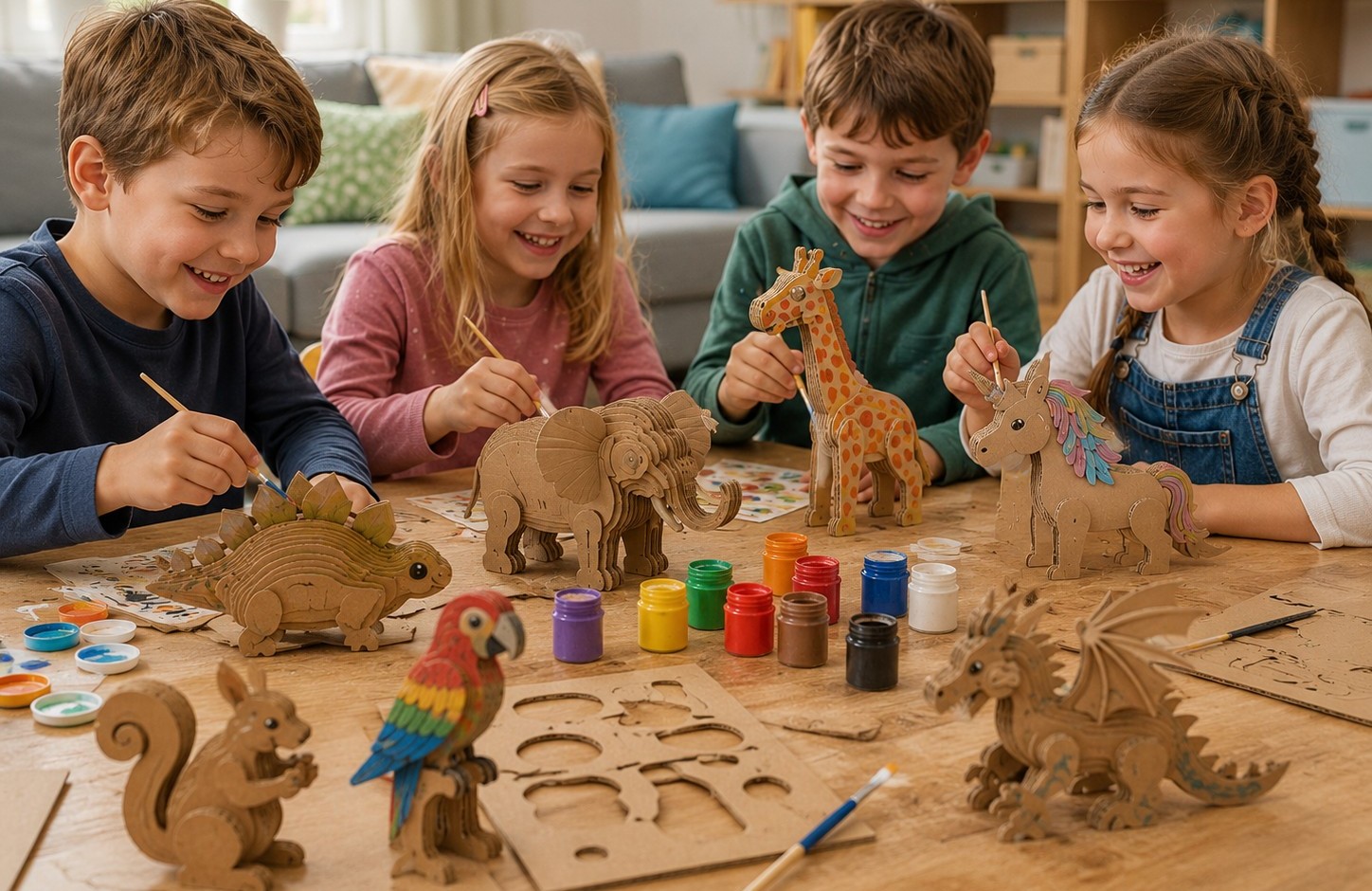 Kinder gestalten gemeinsam ein kreatives DIY-Projekt